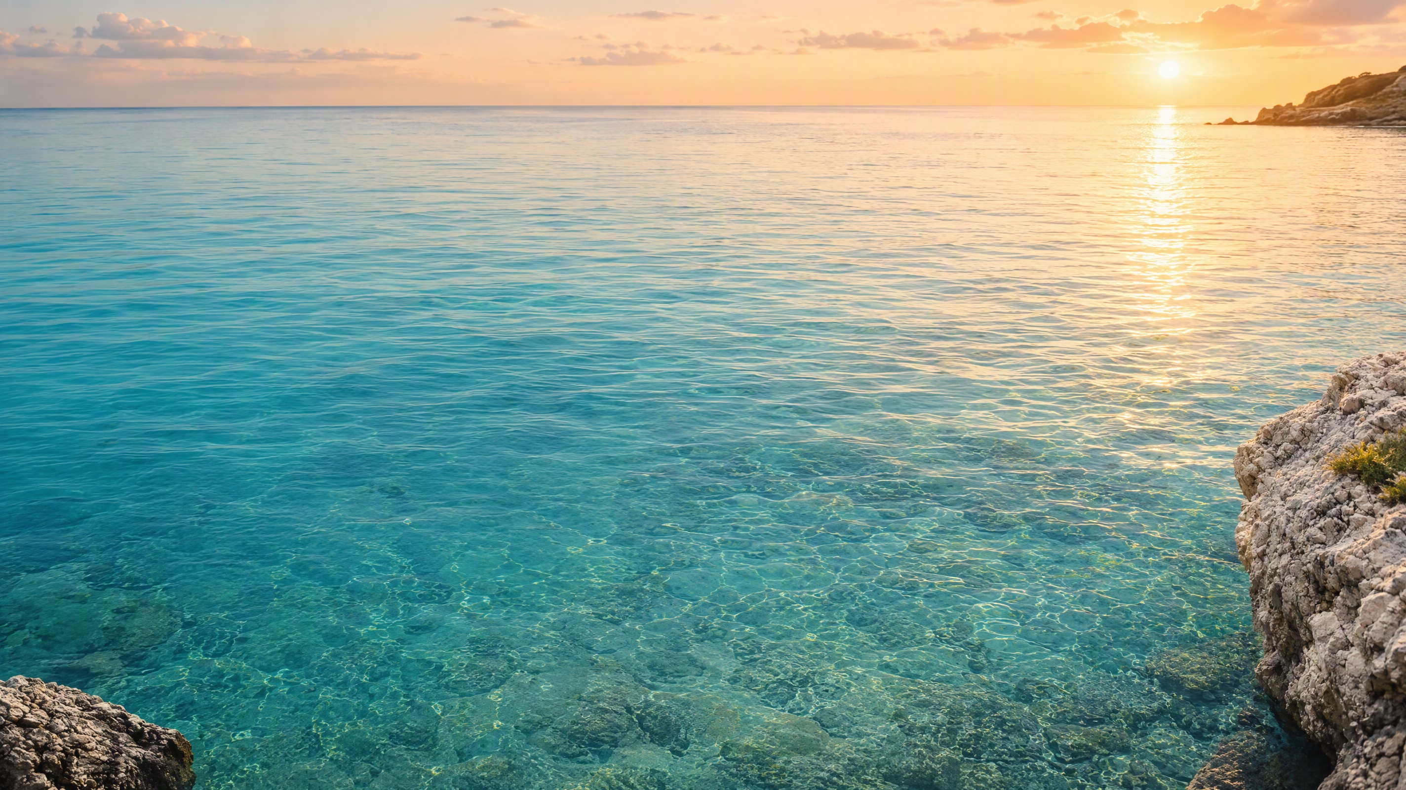 Sunlit turquoise ocean water at dawn